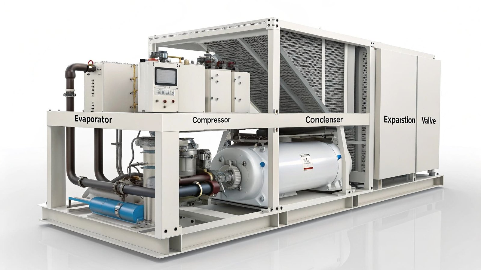 Exploded view of industrial chiller components