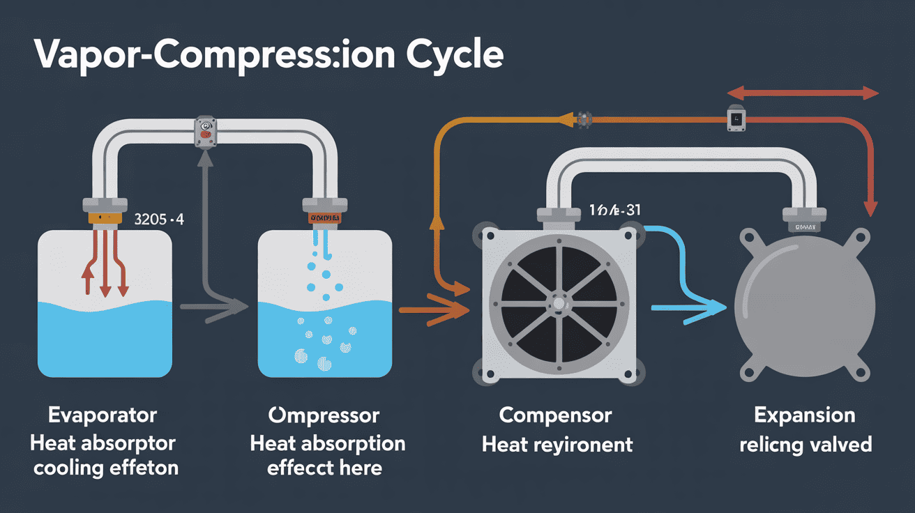 Refrigeration cycle diagram with pressure-enthalpy chart